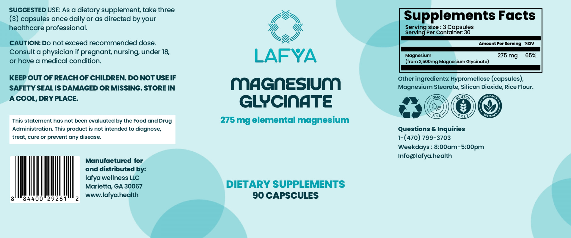 Magnesium Glycinate complete product label