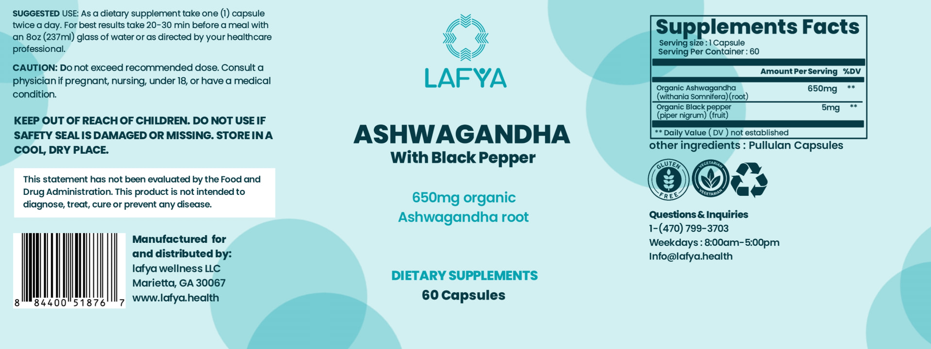 Ashwagandha & Black Pepper complete product label
